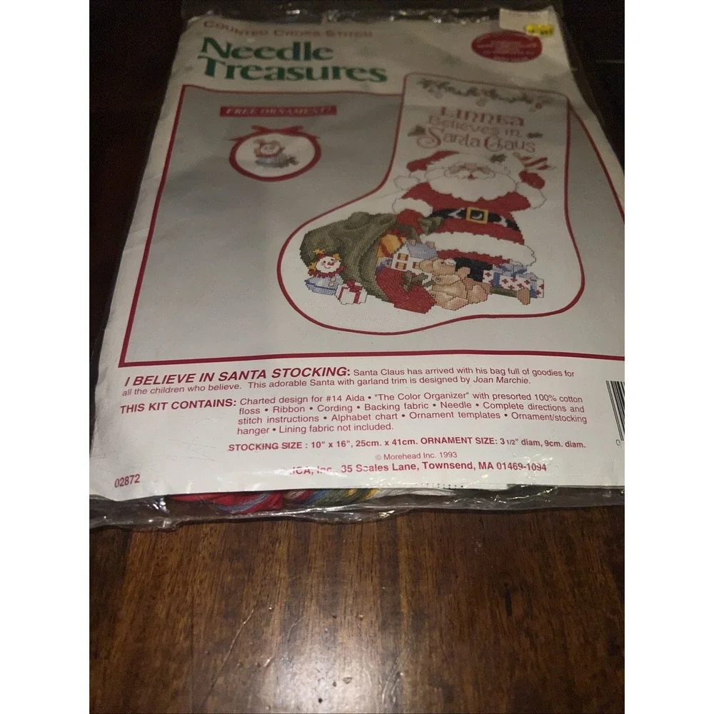 Needle Treasures Cross Stitch Kit Unisex OS White Santa Stocking Ornament 02872 - Picture 3 of 6